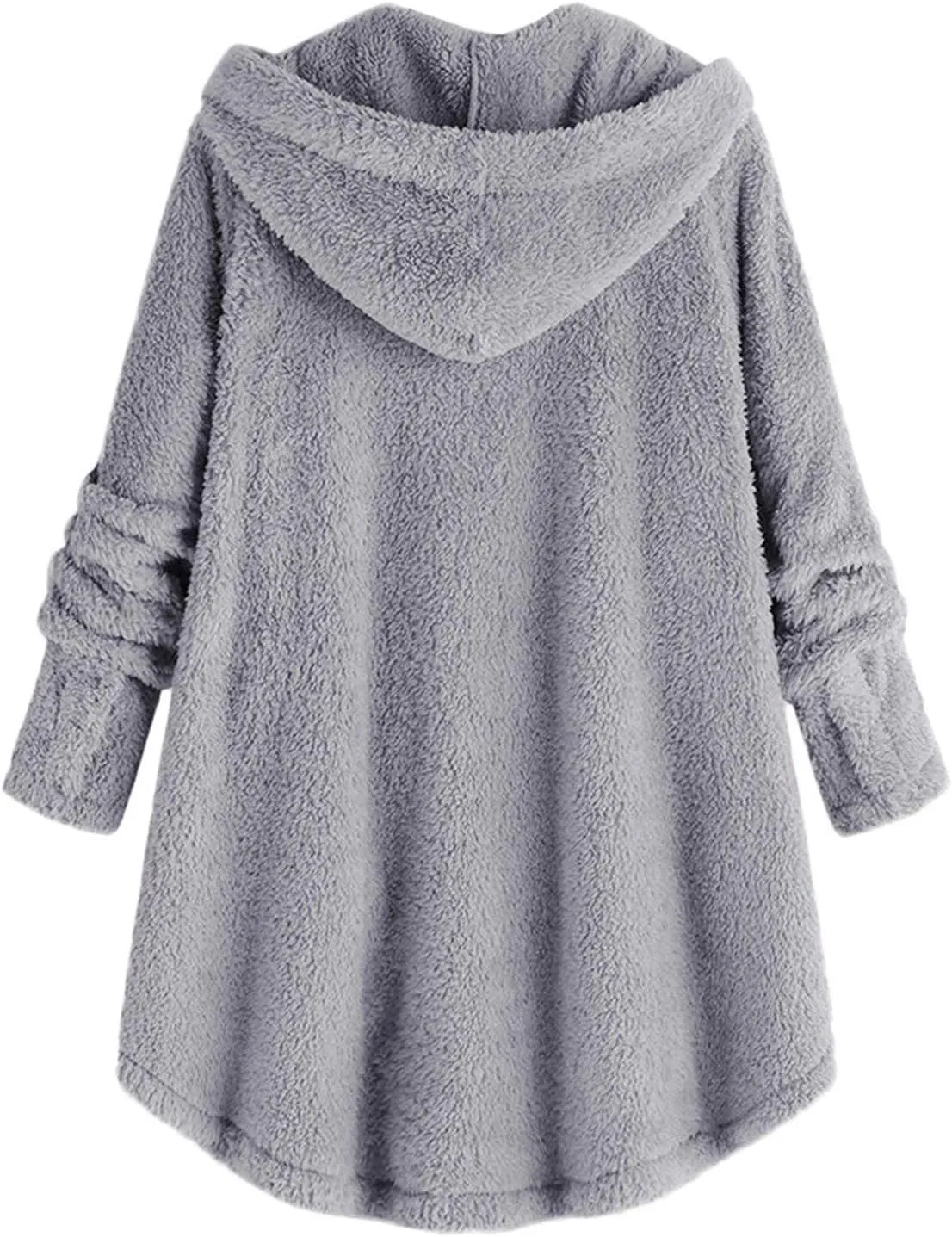 Women Plus Size Plush Coats Lamb Cashmere Hoodie Jackets Solid Color Button Hooded Loose Cardigan Wool Winter Coat