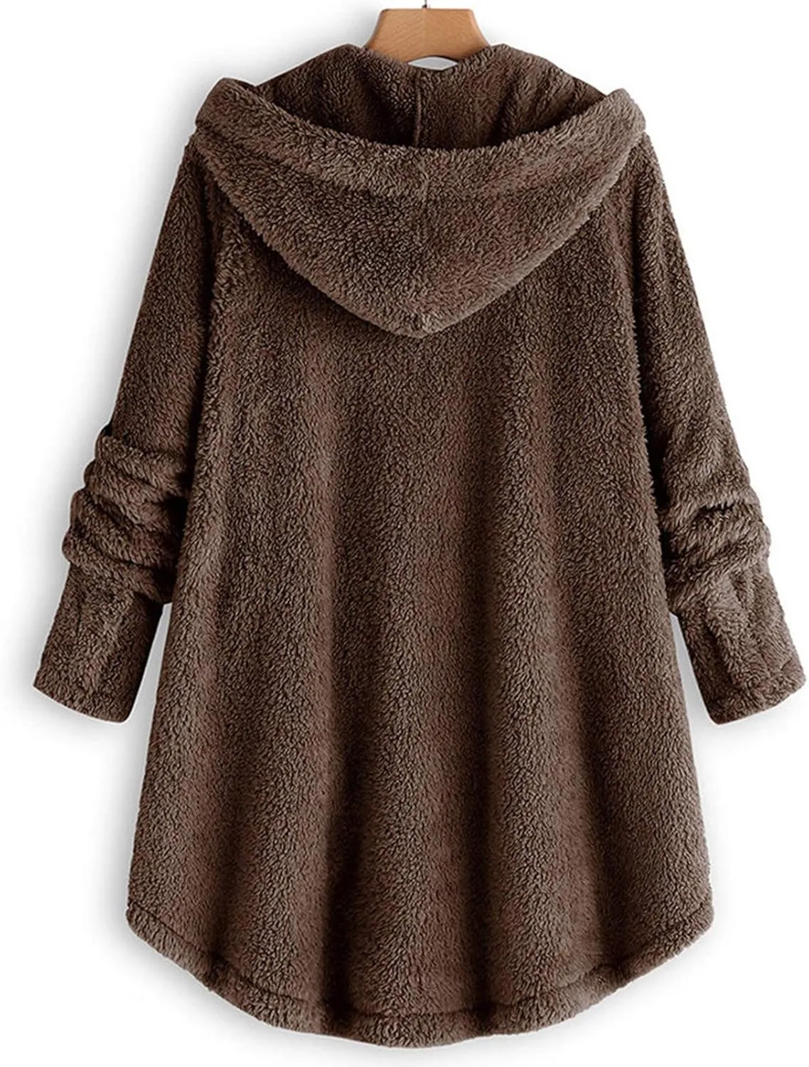 Women Plus Size Plush Coats Lamb Cashmere Hoodie Jackets Solid Color Button Hooded Loose Cardigan Wool Winter Coat