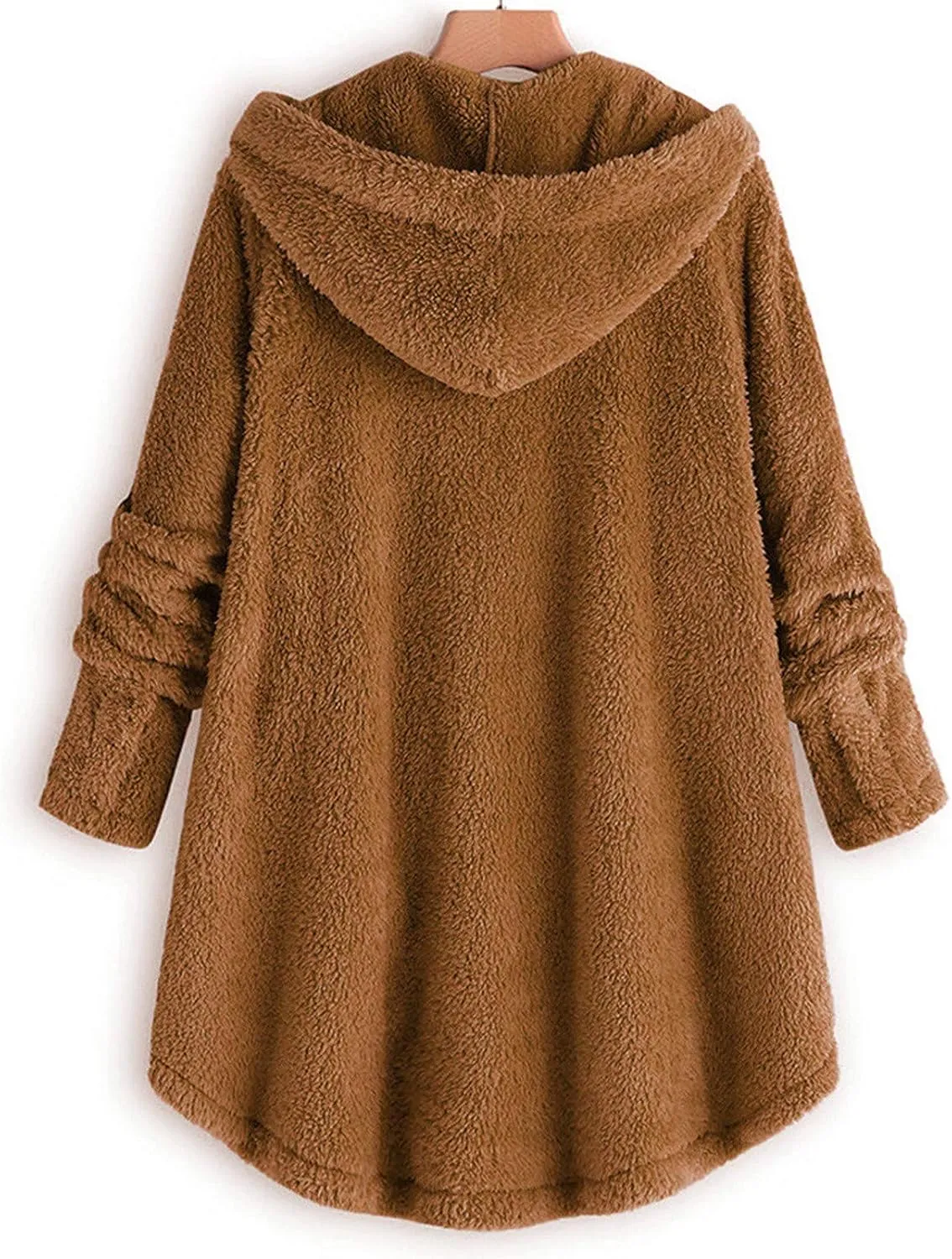 Women Plus Size Plush Coats Lamb Cashmere Hoodie Jackets Solid Color Button Hooded Loose Cardigan Wool Winter Coat