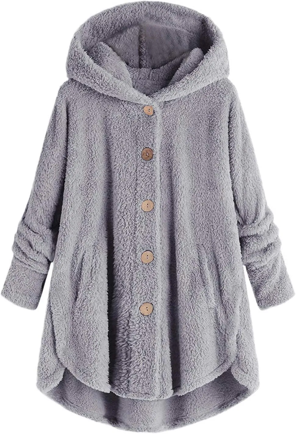 Women Plus Size Plush Coats Lamb Cashmere Hoodie Jackets Solid Color Button Hooded Loose Cardigan Wool Winter Coat