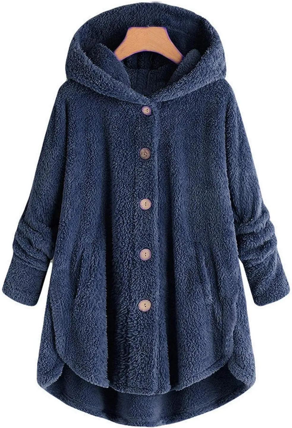 Women Plus Size Plush Coats Lamb Cashmere Hoodie Jackets Solid Color Button Hooded Loose Cardigan Wool Winter Coat