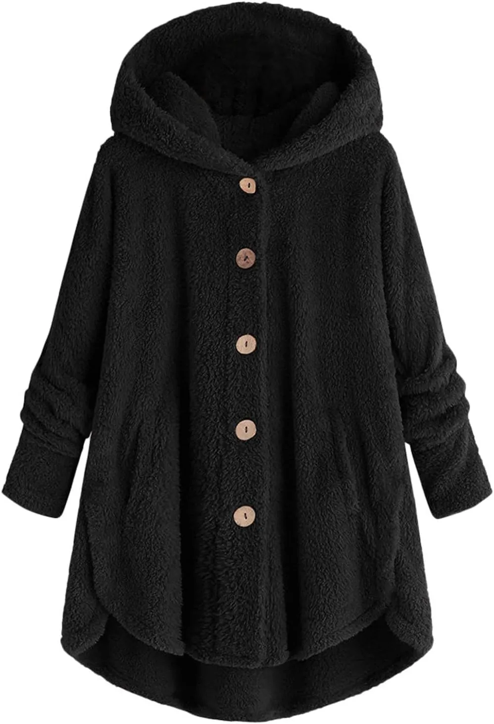 Women Plus Size Plush Coats Lamb Cashmere Hoodie Jackets Solid Color Button Hooded Loose Cardigan Wool Winter Coat