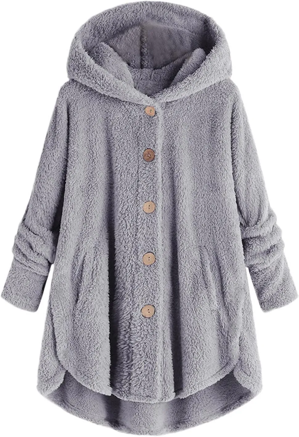 Women Plus Size Plush Coats Lamb Cashmere Hoodie Jackets Solid Color Button Hooded Loose Cardigan Wool Winter Coat