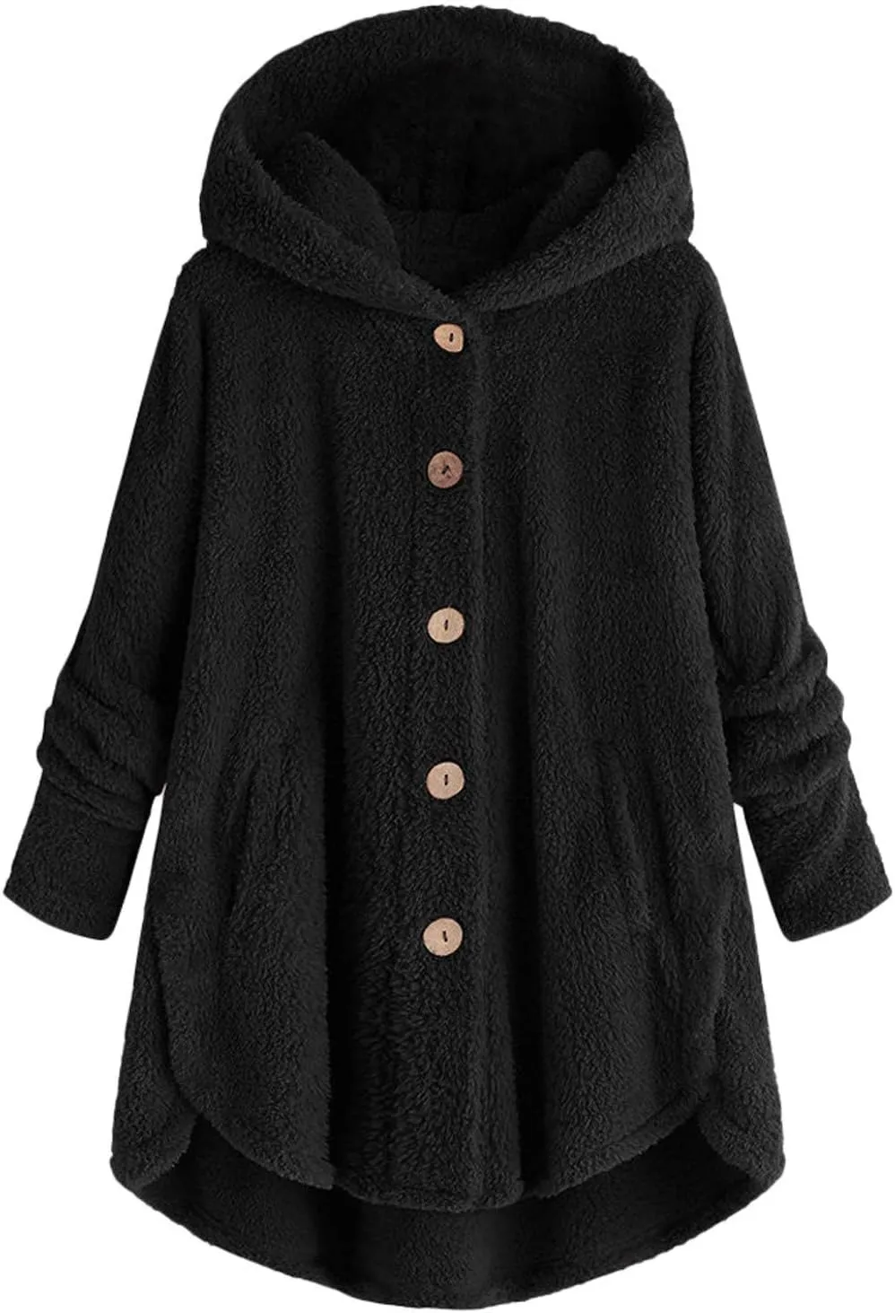 Women Plus Size Plush Coats Lamb Cashmere Hoodie Jackets Solid Color Button Hooded Loose Cardigan Wool Winter Coat