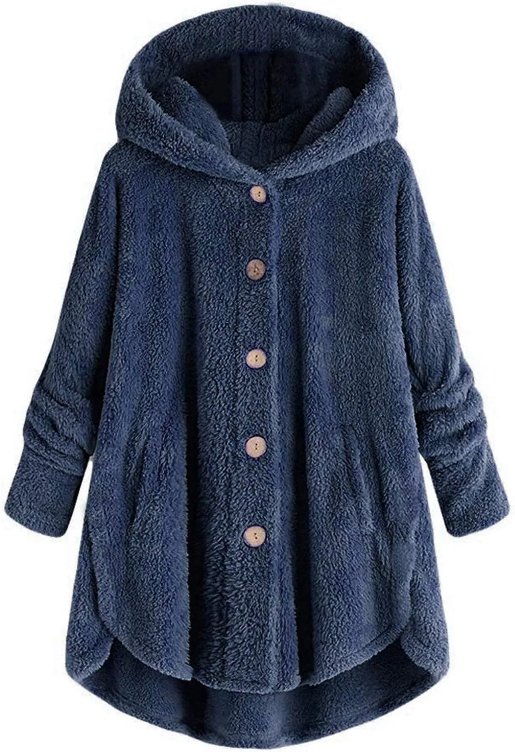 Women Plus Size Plush Coats Lamb Cashmere Hoodie Jackets Solid Color Button Hooded Loose Cardigan Wool Winter Coat