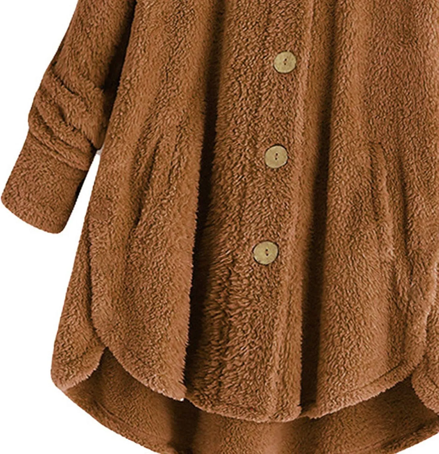 Women Plus Size Plush Coats Lamb Cashmere Hoodie Jackets Solid Color Button Hooded Loose Cardigan Wool Winter Coat