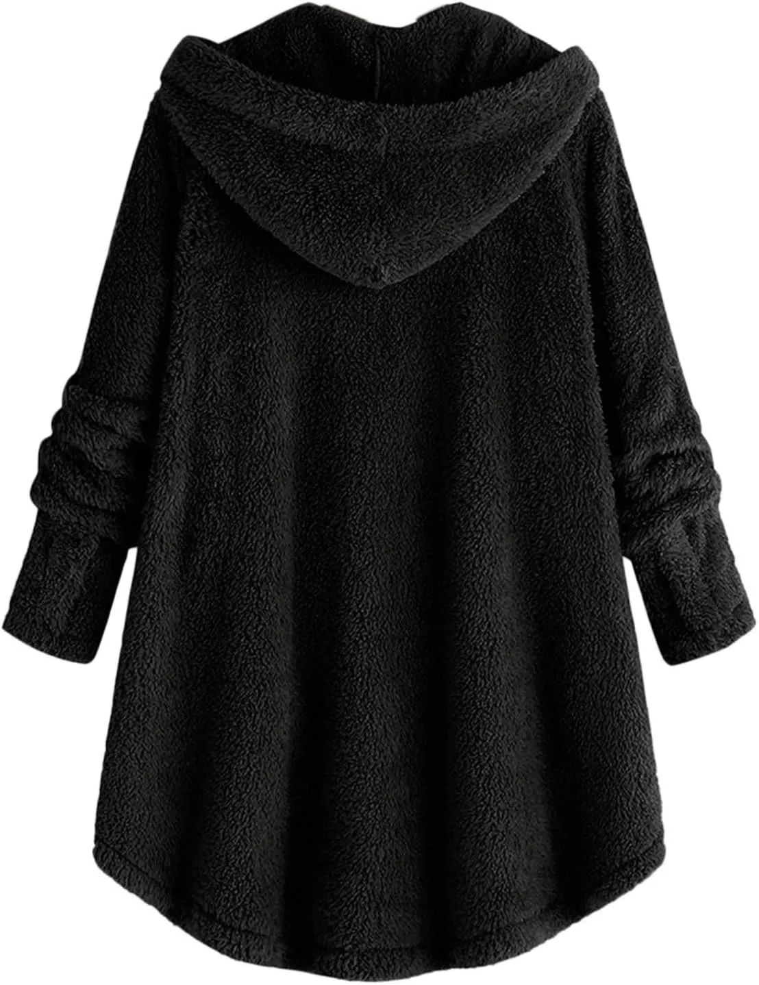 Women Plus Size Plush Coats Lamb Cashmere Hoodie Jackets Solid Color Button Hooded Loose Cardigan Wool Winter Coat