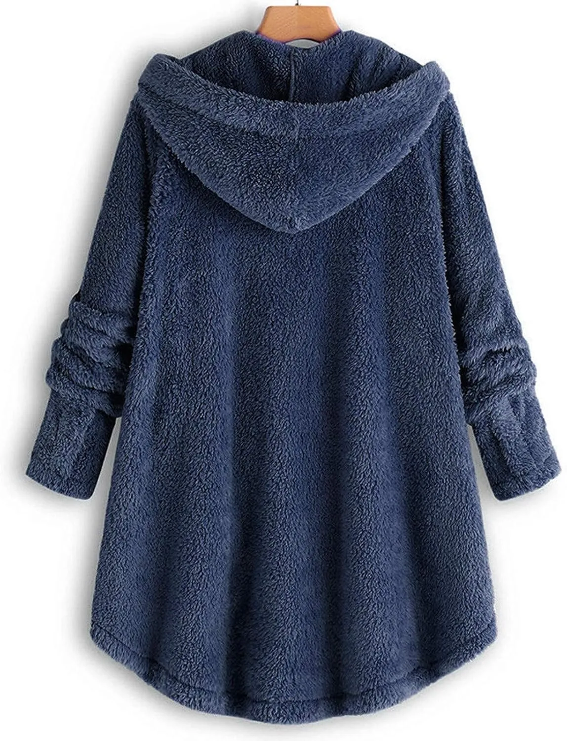 Women Plus Size Plush Coats Lamb Cashmere Hoodie Jackets Solid Color Button Hooded Loose Cardigan Wool Winter Coat