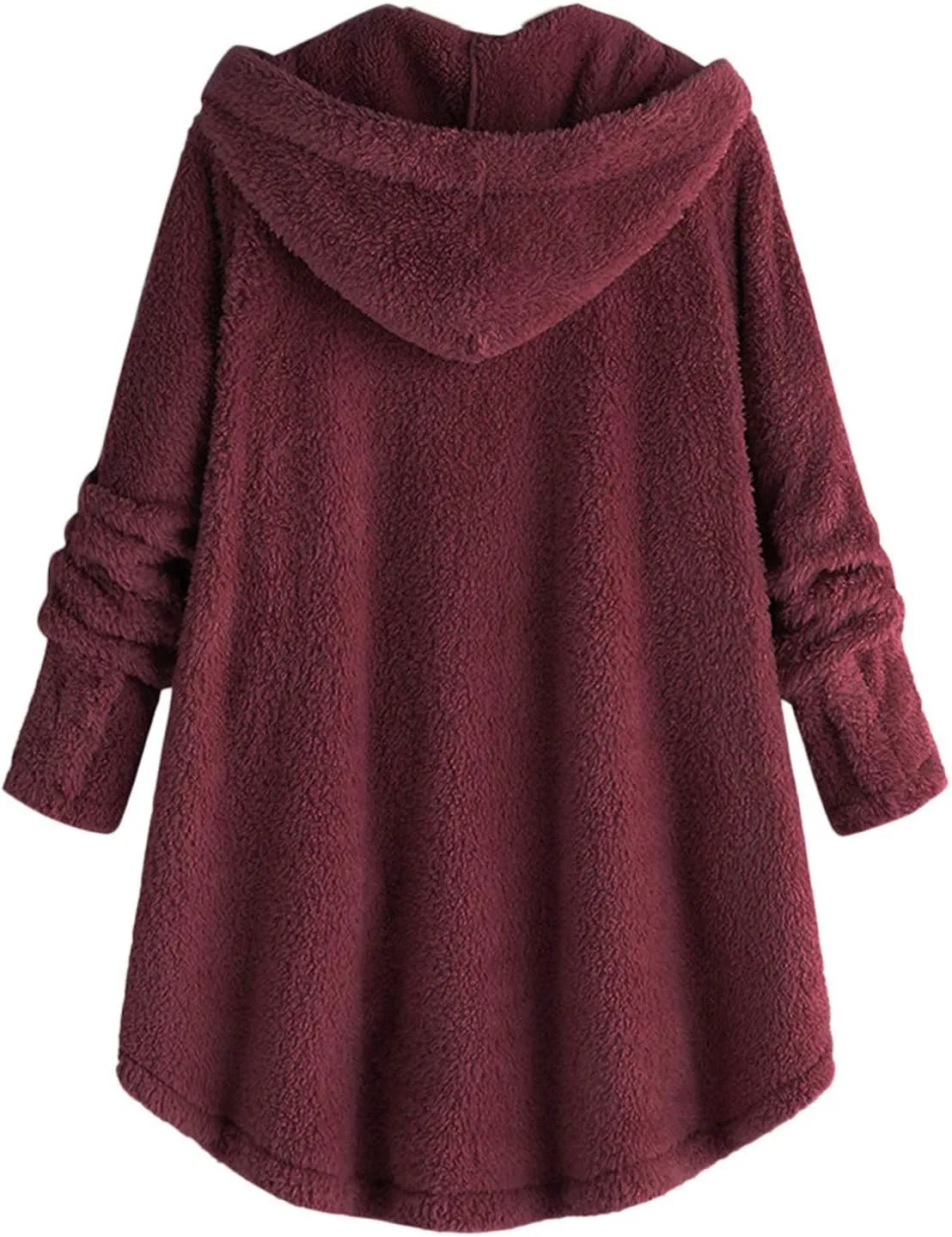 Women Plus Size Plush Coats Lamb Cashmere Hoodie Jackets Solid Color Button Hooded Loose Cardigan Wool Winter Coat
