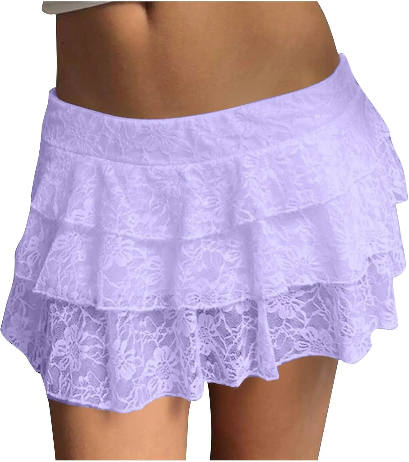 Women Ruffle Mini Skirts Summer Layered Skirt High Waist Tiered Skirt Lace Pleated Skirts Cute Flowy Skirt Streetwear