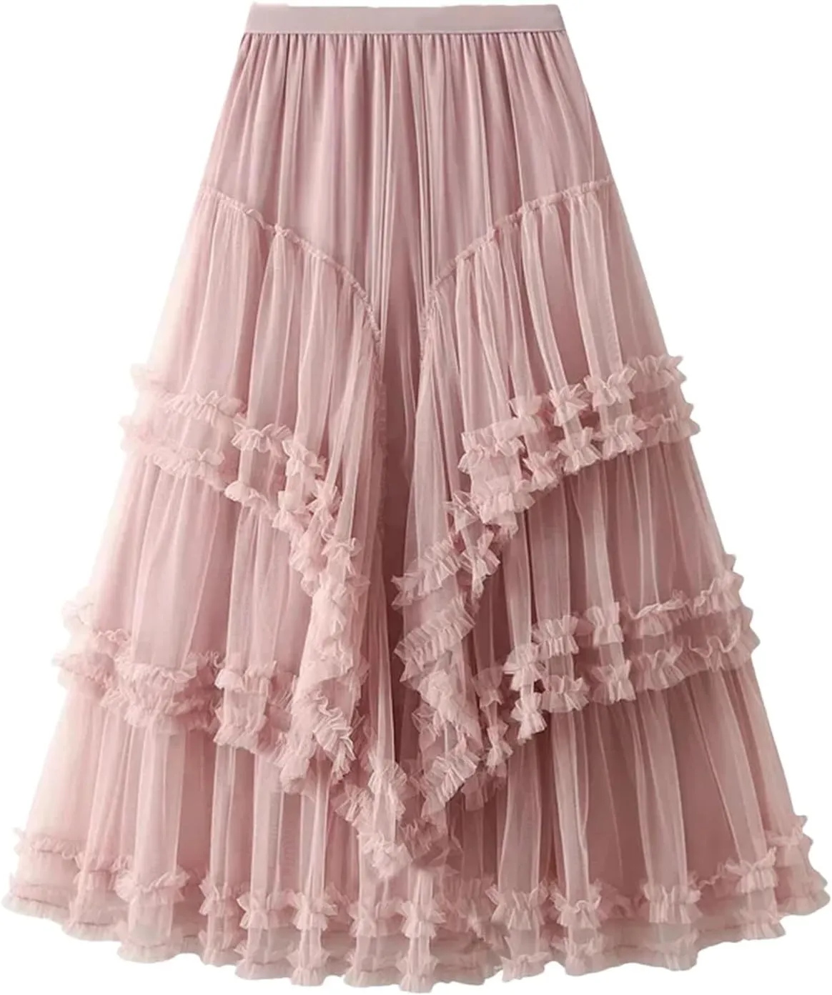 Women Slimming Multi-Layered Chiffon Ball Dress Elegant High Waisted Mesh A-Line Skirt