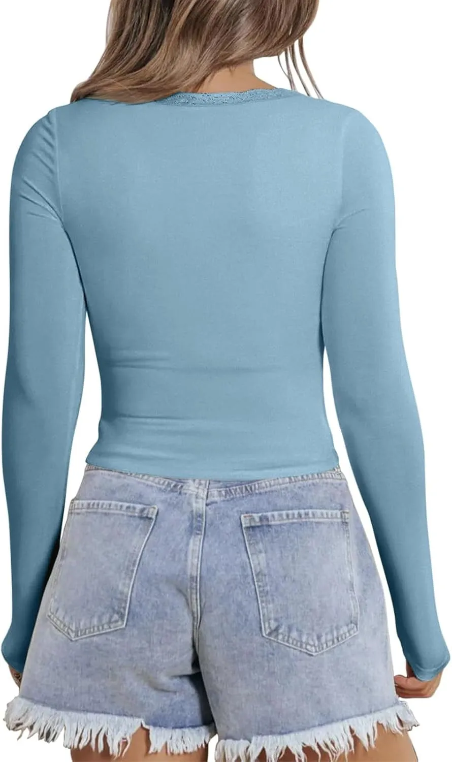 Women Spring T Shirt Tops Long Sleeve Basic Shirts Slim Fit Tshirts 2025 Casual V Neck Tees Summer Solid Tshirt