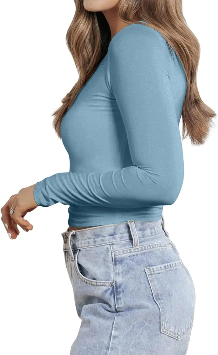 Women Spring T Shirt Tops Long Sleeve Basic Shirts Slim Fit Tshirts 2025 Casual V Neck Tees Summer Solid Tshirt