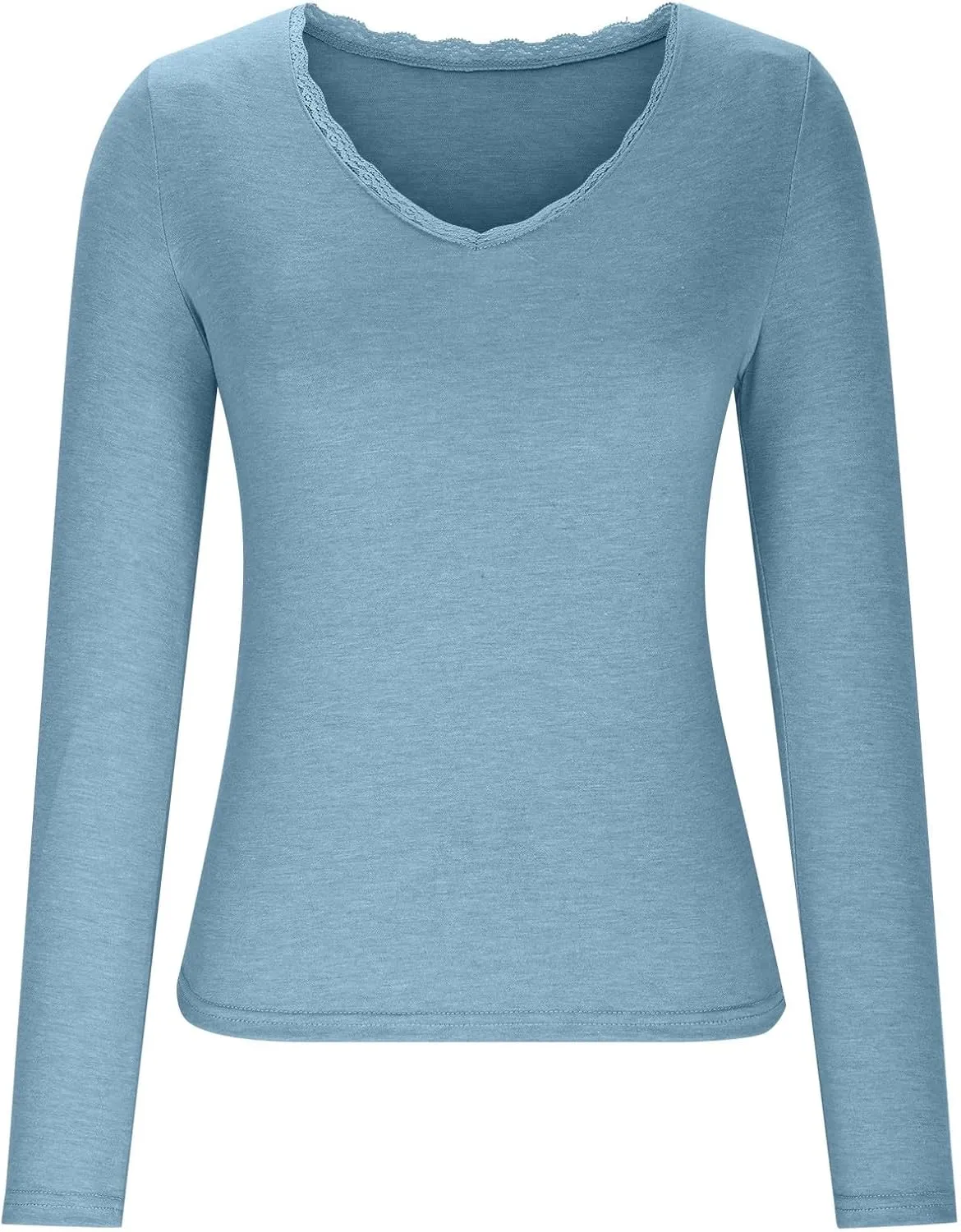 Women Spring T Shirt Tops Long Sleeve Basic Shirts Slim Fit Tshirts 2025 Casual V Neck Tees Summer Solid Tshirt