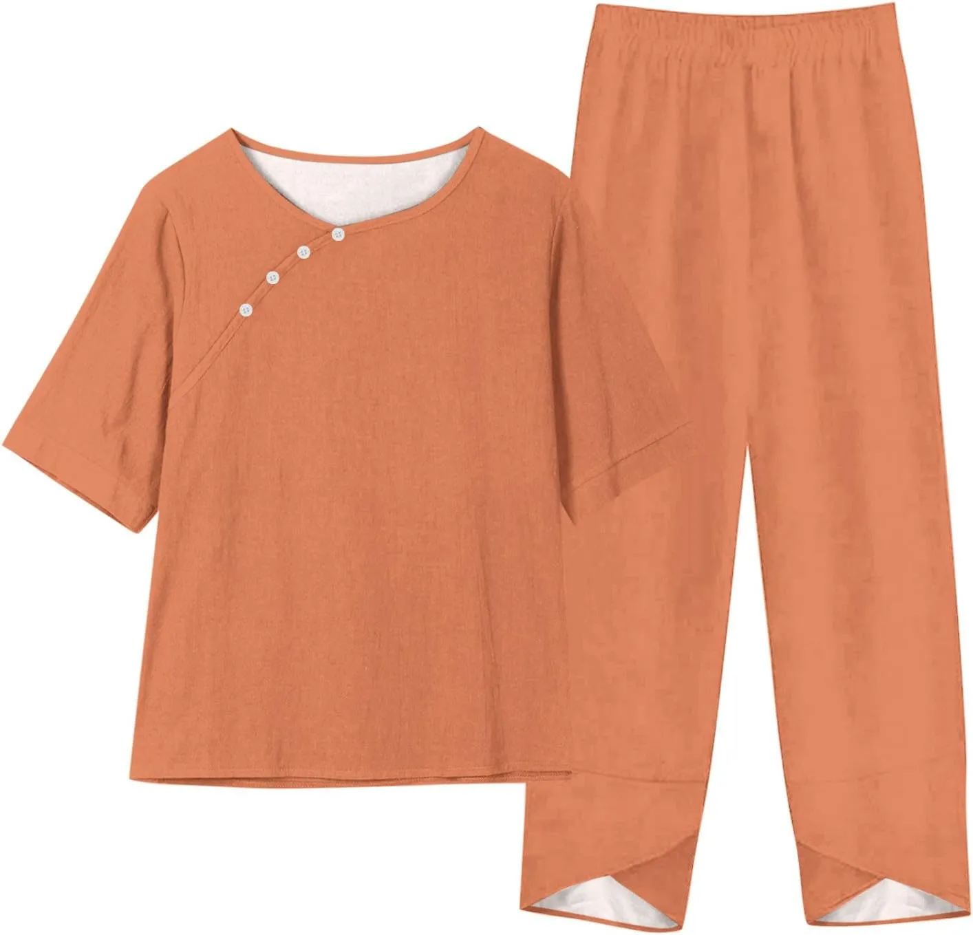 Women Summer 2 Piece Linen Outfits Half Sleeve Top and Wide Leg Pants Lounge Matching Set Tracksuits Trendy Clothes