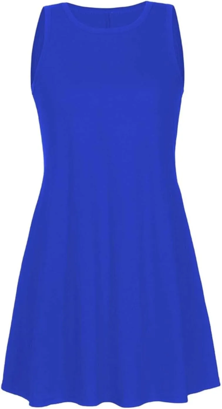 Women Summer Casual T Shirt Dresses Beach Cover Up Plain Pleated Tank Dress Womens Shirt Dress with