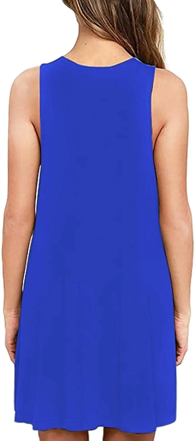 Women Summer Casual T Shirt Dresses Beach Cover Up Plain Pleated Tank Dress Womens Shirt Dress with