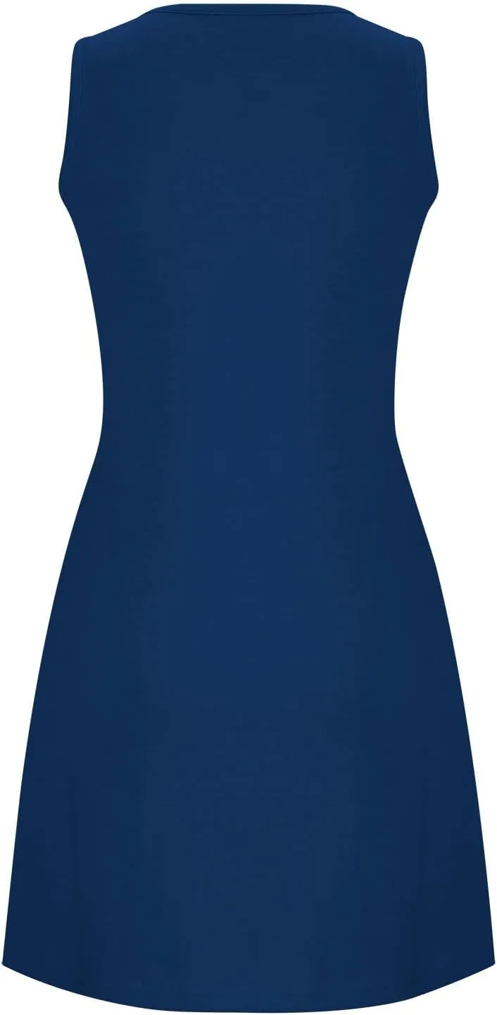 Women Sundress with Pockets Sleep Shirts Sleeveless Loungewear Pleated Front Round Neck Vacation Resort Wear