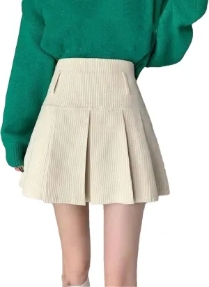 Women Vintage Pleated Skirt Fashion Casual High Waist A-Line Skirts Bodycon Mini Holiday Skirts