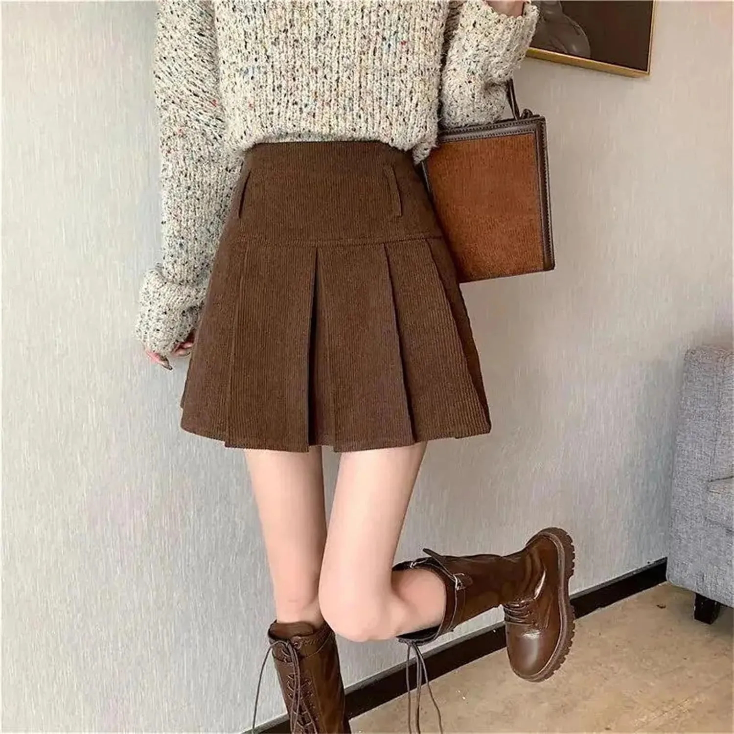 Women Vintage Pleated Skirt Fashion Casual High Waist A-Line Skirts Bodycon Mini Holiday Skirts