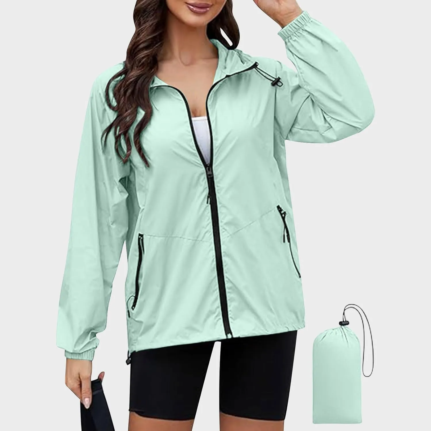 Women Waterproof Hiking Raincoat Outdoor Lined Rain Jacket Lightweight Hooded Jackets Trench Coats Fall Jacket 2024