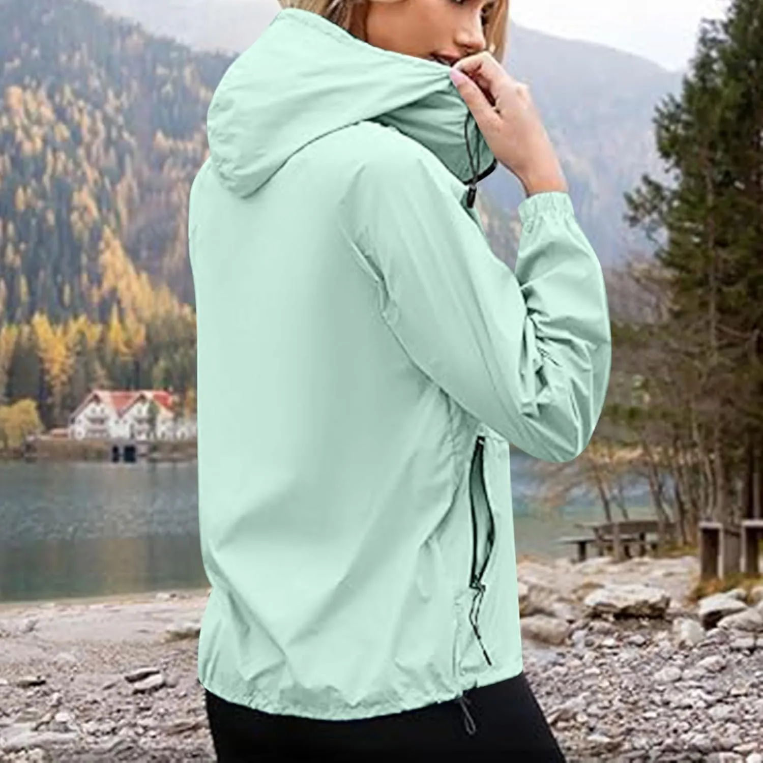 Women Waterproof Hiking Raincoat Outdoor Lined Rain Jacket Lightweight Hooded Jackets Trench Coats Fall Jacket 2024