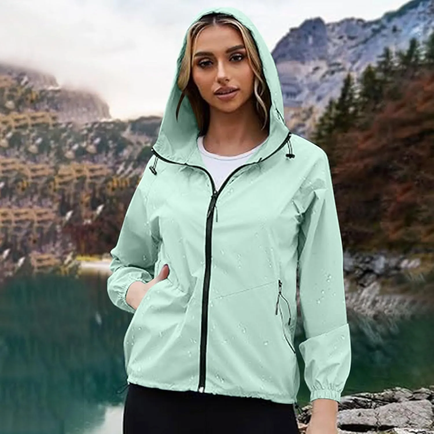Women Waterproof Hiking Raincoat Outdoor Lined Rain Jacket Lightweight Hooded Jackets Trench Coats Fall Jacket 2024
