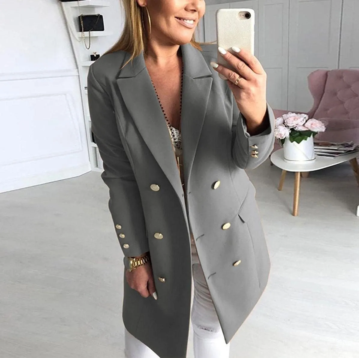Women Winter Double Side Wear Lapel Double Breasted Midi Wool Blend Trench Coat