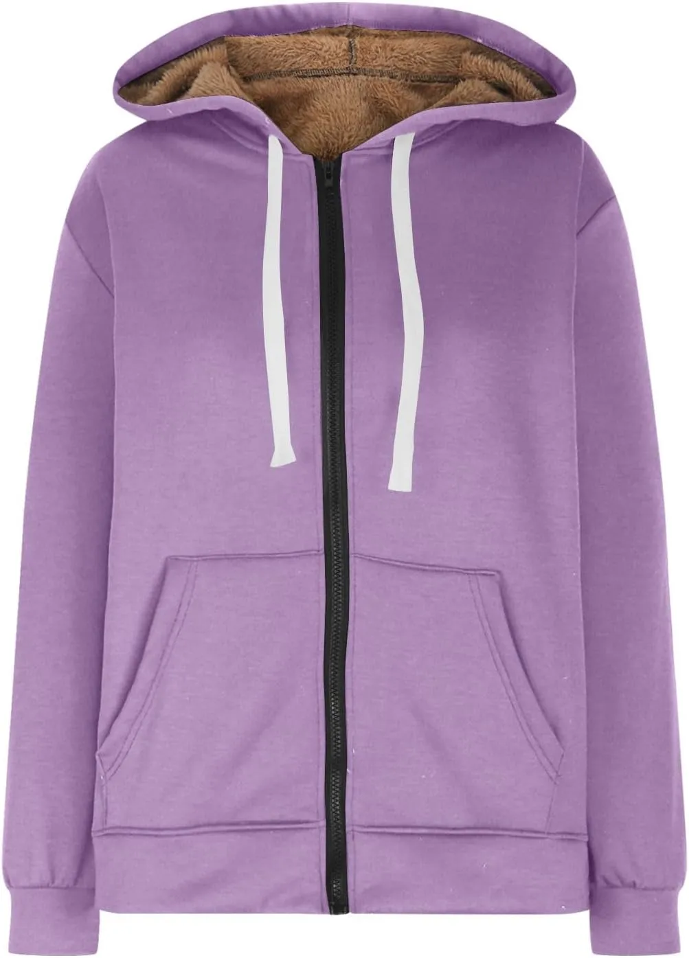 Women Winter Warm Fleece Lined Coats Long Sleeve Hoodies Zip Up Hooded Sweatshirt Plush Jacket with Pockets