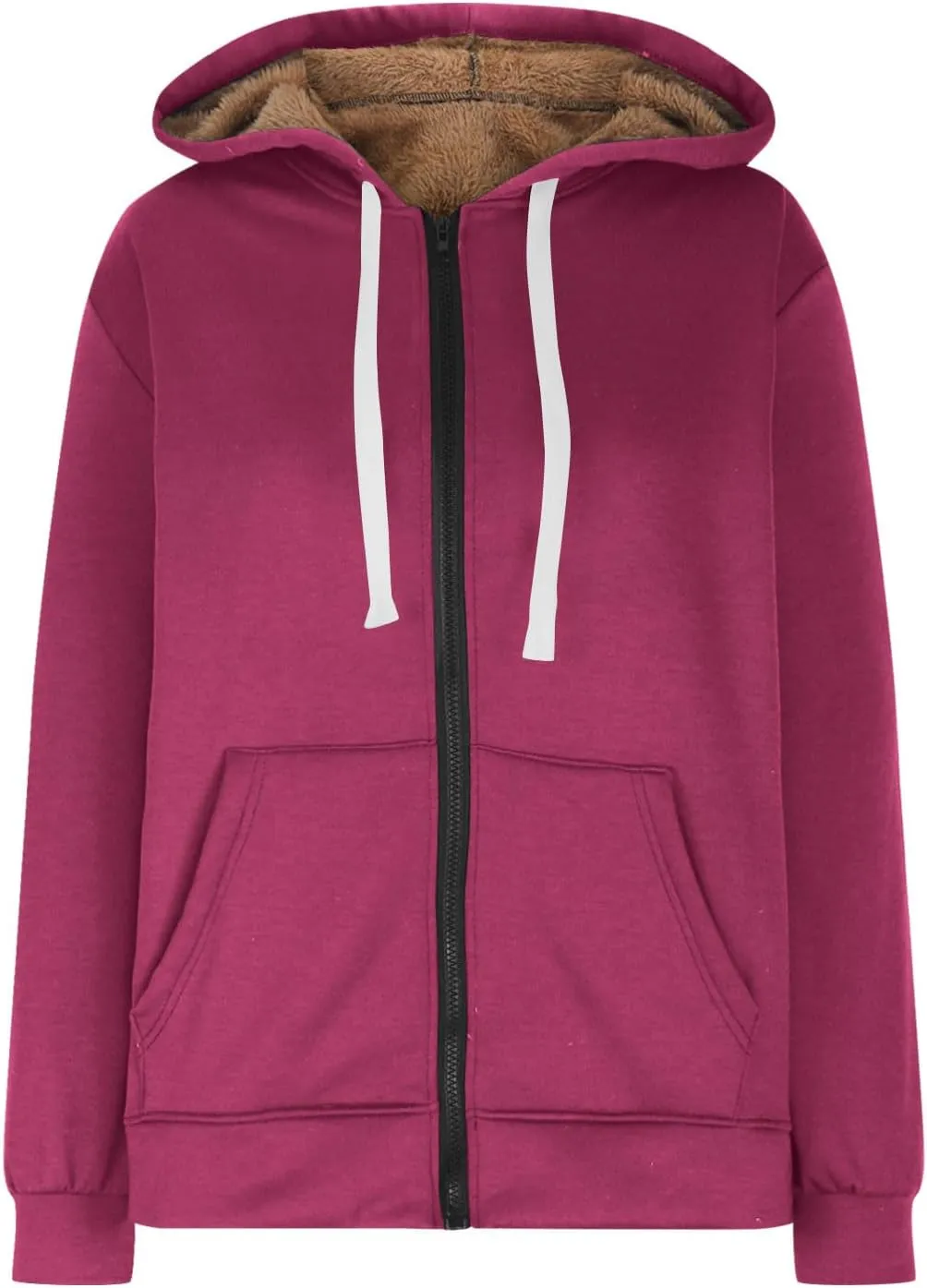Women Winter Warm Fleece Lined Coats Long Sleeve Hoodies Zip Up Hooded Sweatshirt Plush Jacket with Pockets