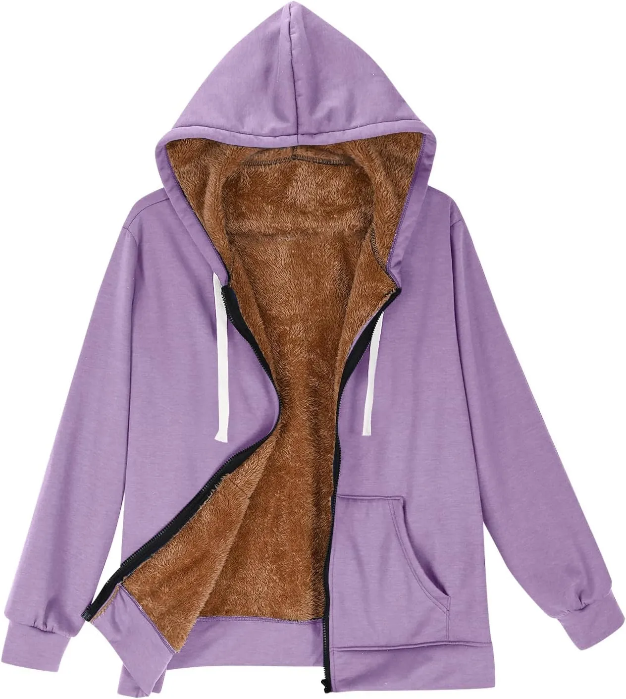 Women Winter Warm Fleece Lined Coats Long Sleeve Hoodies Zip Up Hooded Sweatshirt Plush Jacket with Pockets