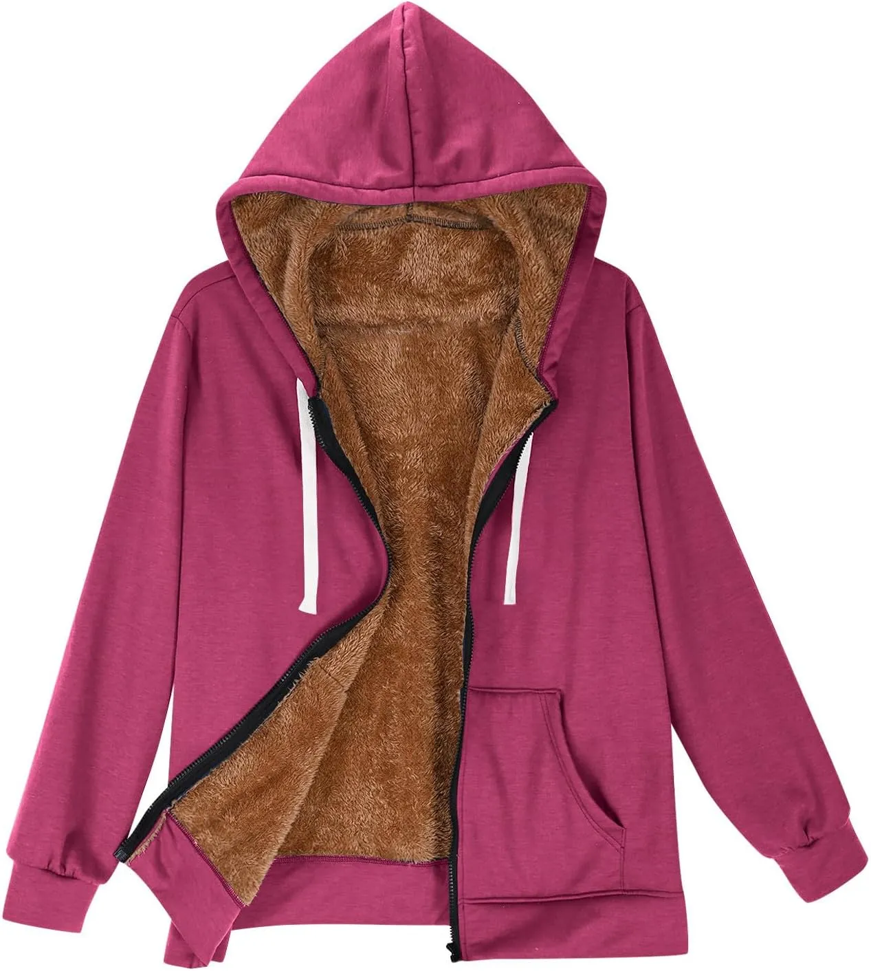 Women Winter Warm Fleece Lined Coats Long Sleeve Hoodies Zip Up Hooded Sweatshirt Plush Jacket with Pockets