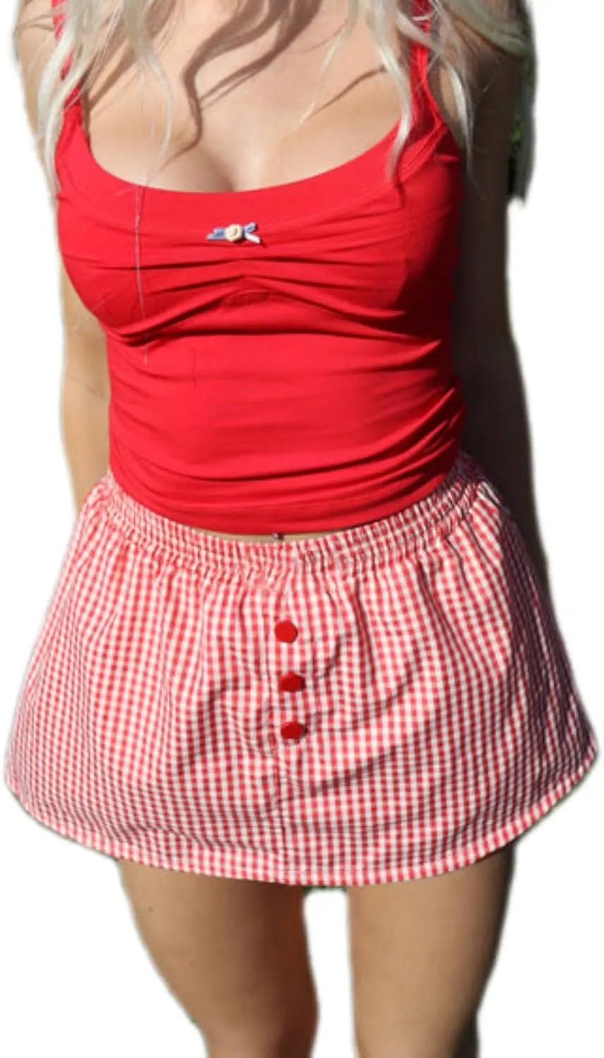 Women Y2k Gingham Mini Skirts Ruffles Plaid Print Low Rise Skirts Sexy Leopard Print Pleated Skirts Streetwear