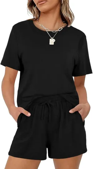 Womens 2 Piece Set, Short Sleeve Top & Shorts, as Pajamas, Loungewear or Workout Kit, Soft, Comfy, Stretch