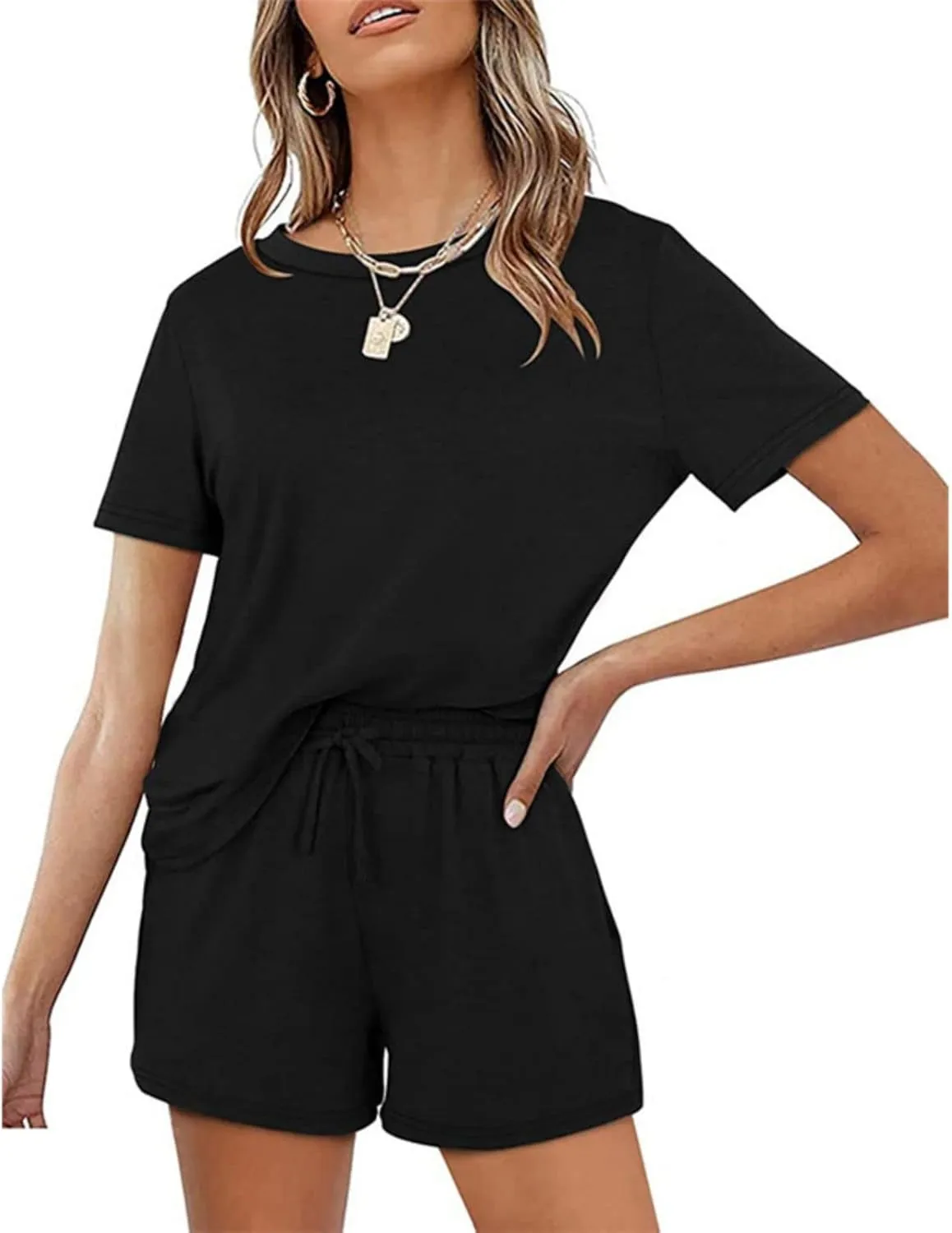 Womens 2 Piece Set, Short Sleeve Top & Shorts, as Pajamas, Loungewear or Workout Kit, Soft, Comfy, Stretch
