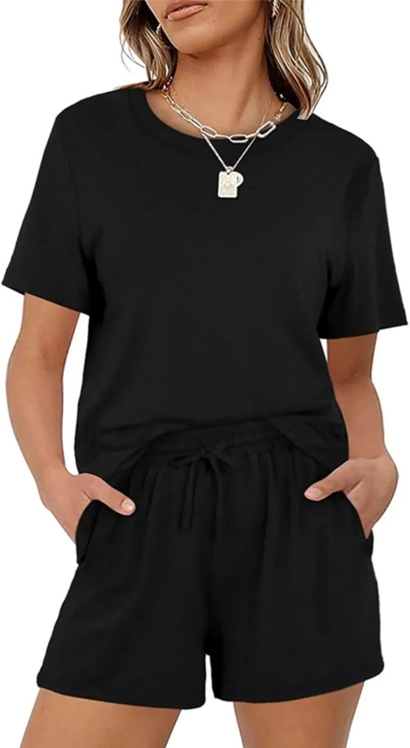 Womens 2 Piece Set, Short Sleeve Top & Shorts, as Pajamas, Loungewear or Workout Kit, Soft, Comfy, Stretch