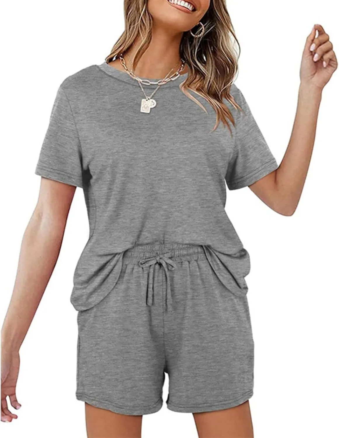 Womens 2 Piece Set, Short Sleeve Top & Shorts, as Pajamas, Loungewear or Workout Kit, Soft, Comfy, Stretch