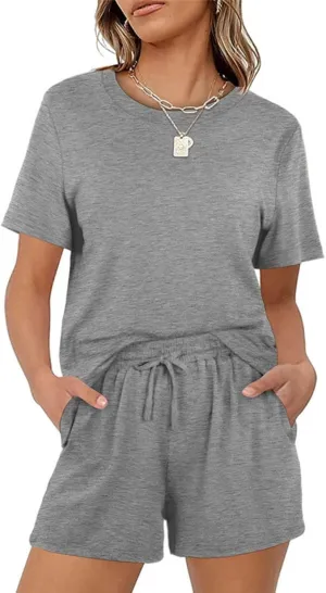 Womens 2 Piece Set, Short Sleeve Top & Shorts, as Pajamas, Loungewear or Workout Kit, Soft, Comfy, Stretch