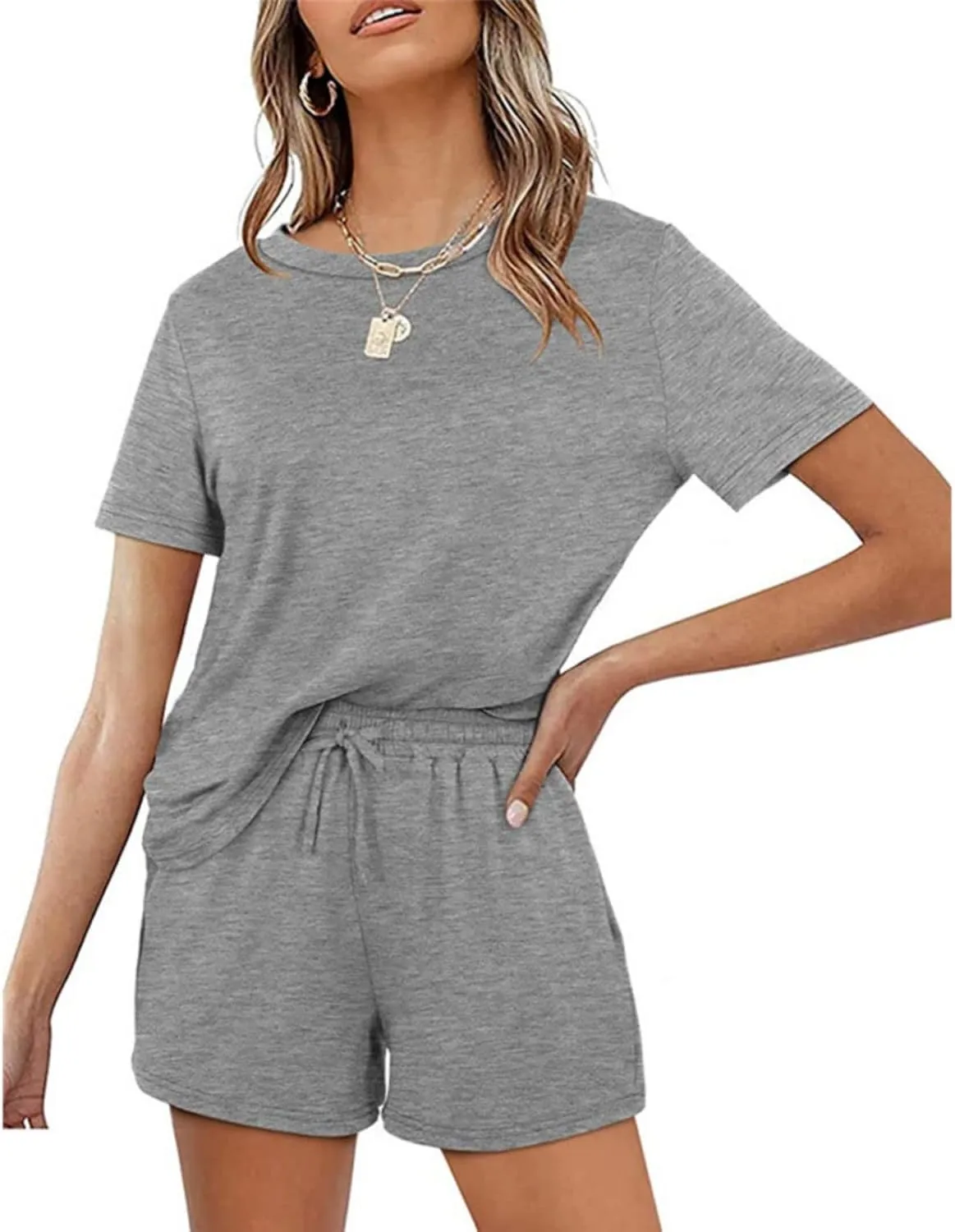 Womens 2 Piece Set, Short Sleeve Top & Shorts, as Pajamas, Loungewear or Workout Kit, Soft, Comfy, Stretch