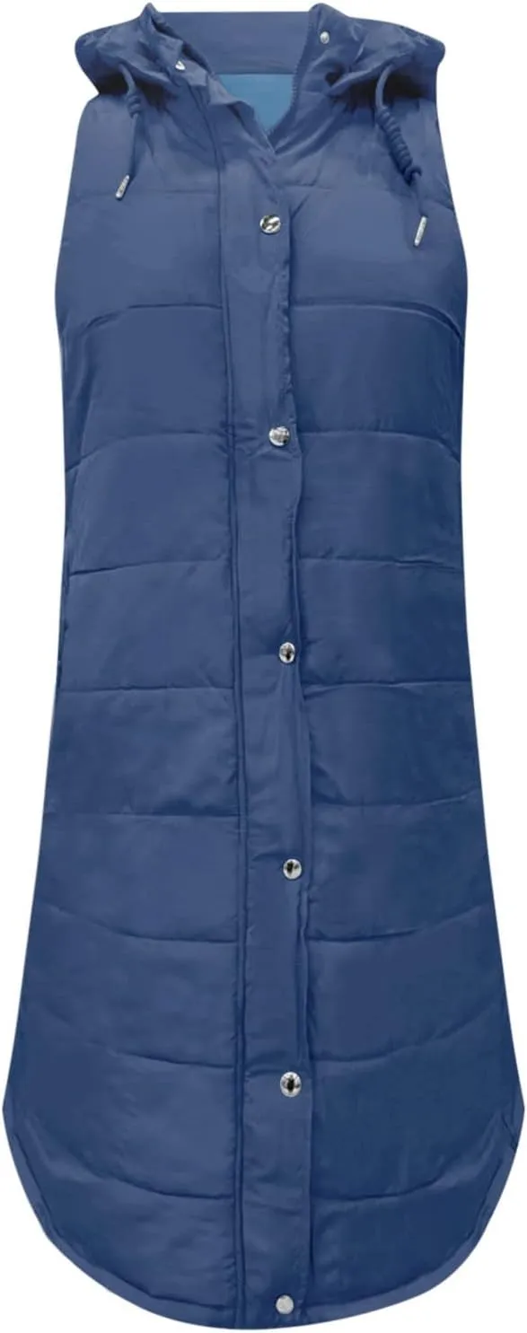 Womens 2024 Fall Reversible Vests Hooded Sleeveless Warm Cotton Coat with Pockets Vest Cotton Quilted Outdoor
