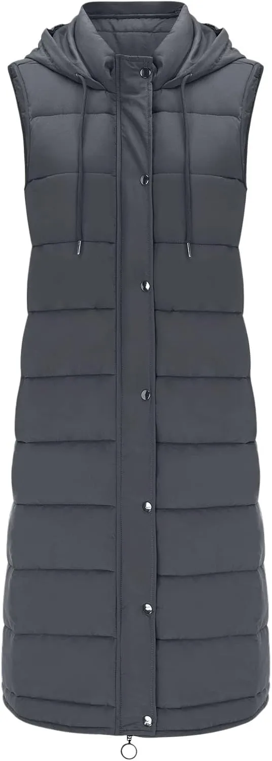 Womens 2024 Fall Reversible Vests Hooded Sleeveless Warm Cotton Coat with Pockets Vest Cotton Quilted Outdoor
