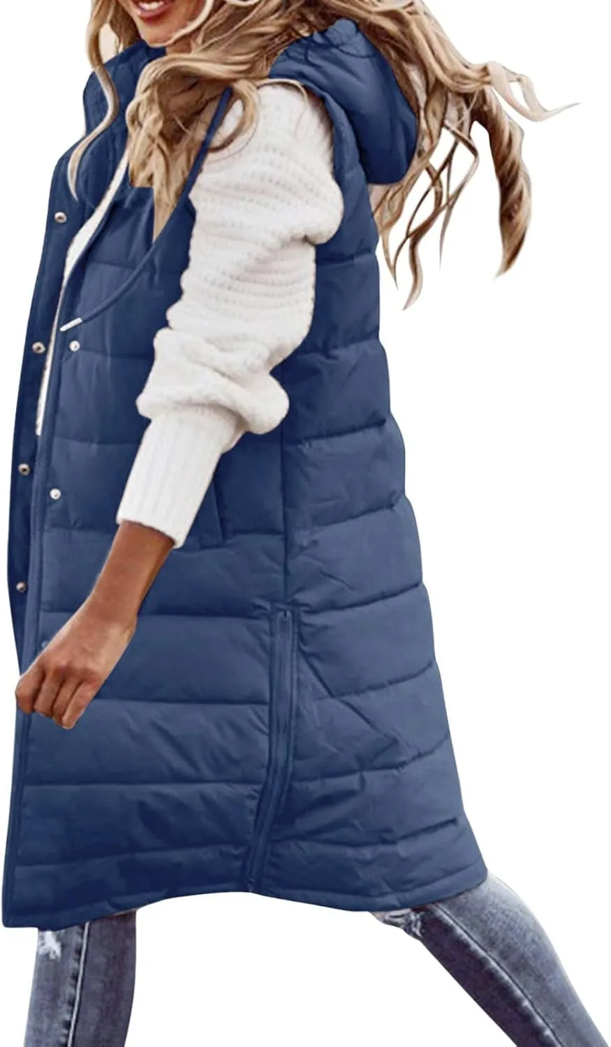 Womens 2024 Fall Reversible Vests Hooded Sleeveless Warm Cotton Coat with Pockets Vest Cotton Quilted Outdoor
