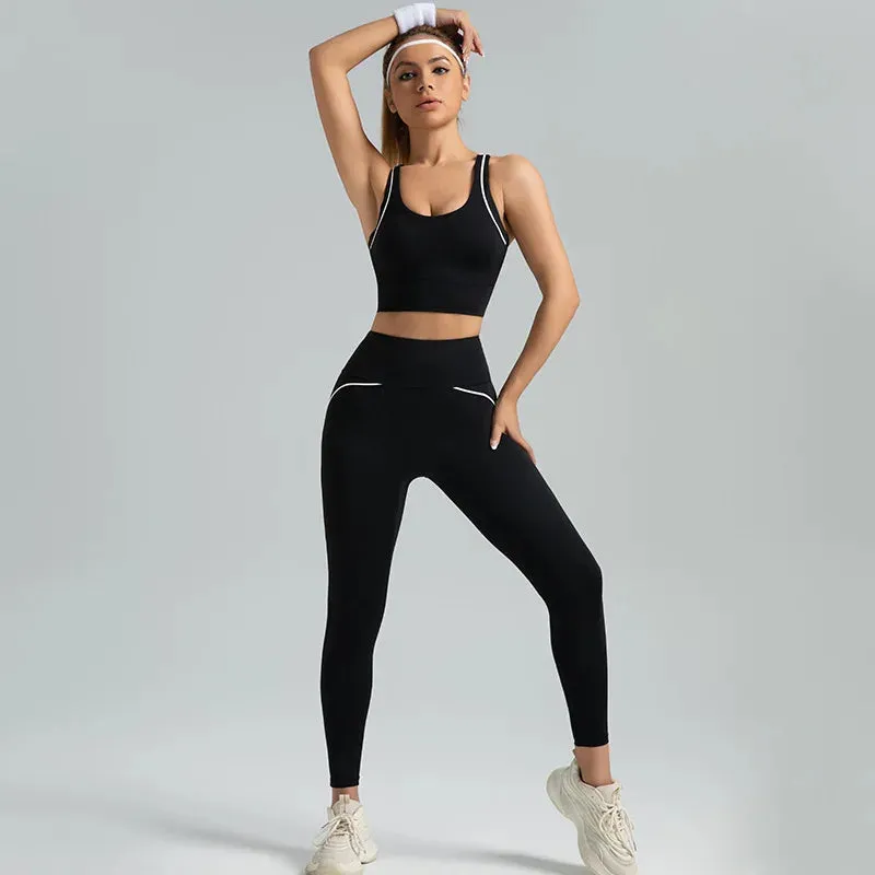 Women's 2pcs Yoga Set High Waist Strap Cross Sports Bra