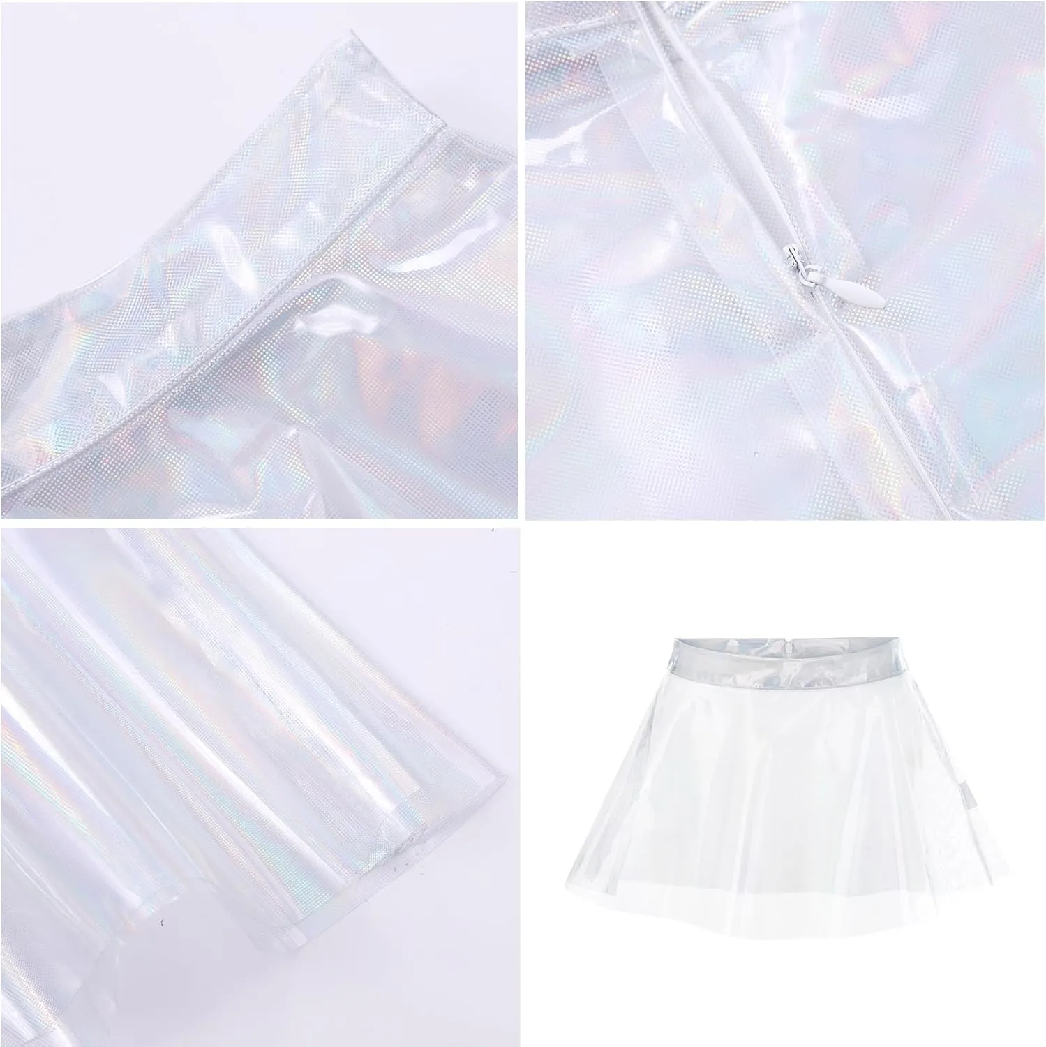 Women's A Line Flared Pleated See Through Mini Shiny Costume Novelty Skirt