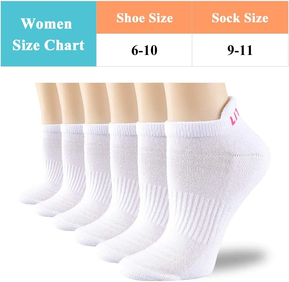 Womens Ankle Socks 6-Pairs Athletic Running Sport Socks With Cushioned Sole