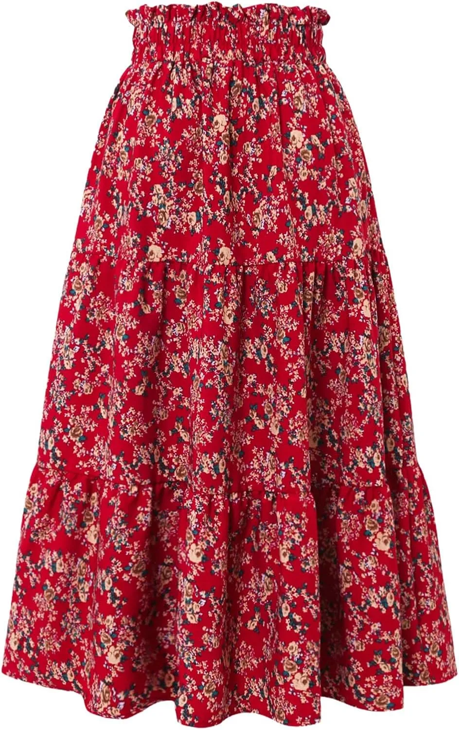 Women's Boho Floral Skirt Casual Elastic High Waist Maxi Dresses Summer Plus Size A Line Beach Long Outfits Skirt