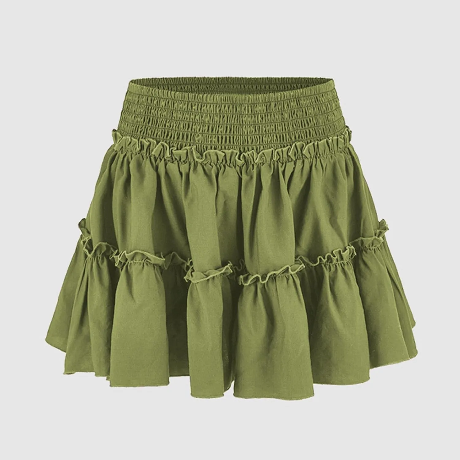 Womens Boho Mini Skirt 2025 Summer Beach Skirts High Waisted Ruffled Tiered A Line Flowy Skirts Built-in Shorts