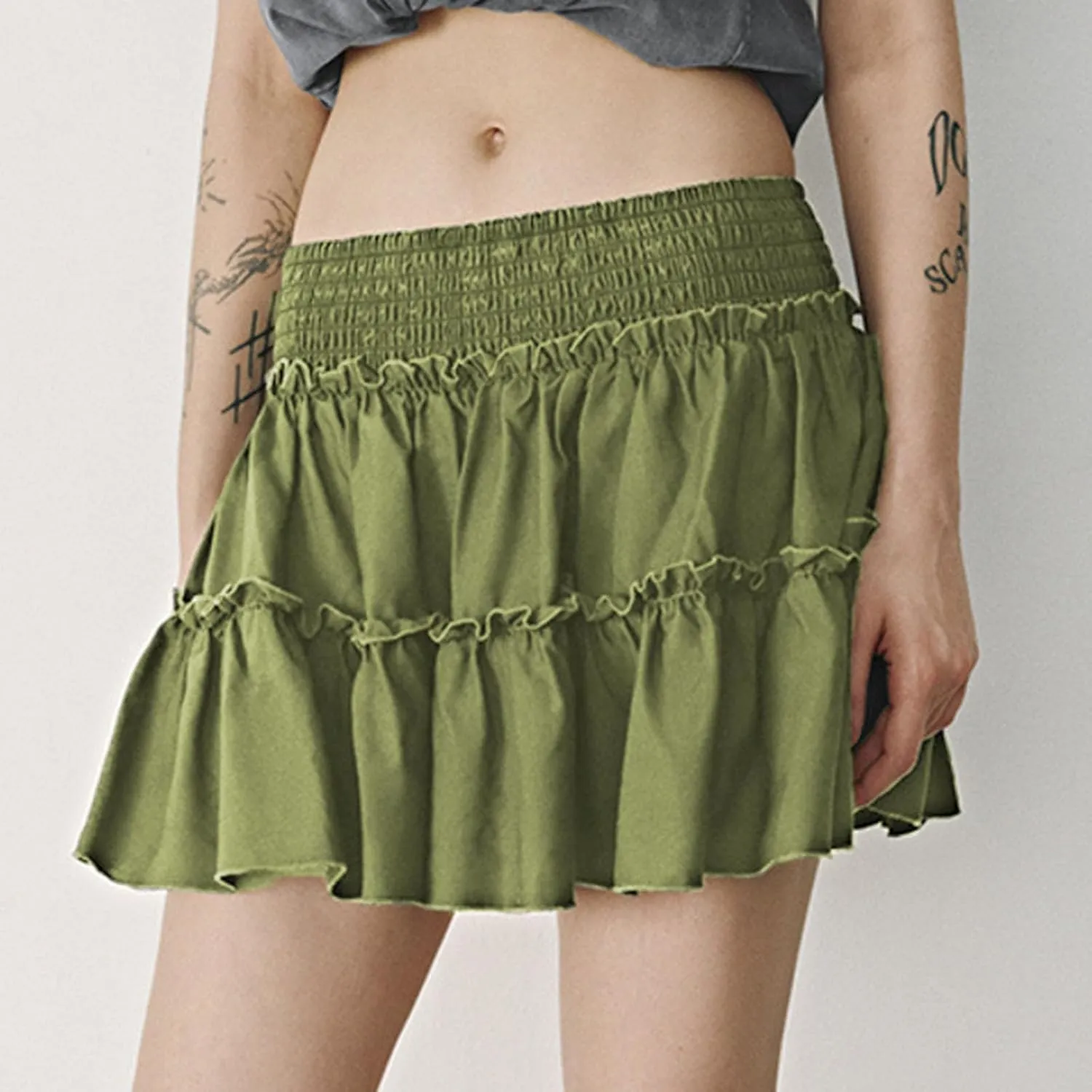 Womens Boho Mini Skirt 2025 Summer Beach Skirts High Waisted Ruffled Tiered A Line Flowy Skirts Built-in Shorts