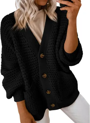 Women's Cardigan Sweater Lightweight Button Down Chunky Knit Sweater Causal Long Sleeve Open Front Cardigans Coat