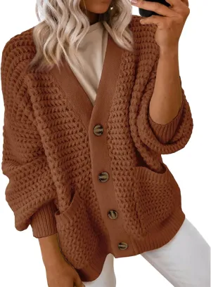 Women's Cardigan Sweater Lightweight Button Down Chunky Knit Sweater Causal Long Sleeve Open Front Cardigans Coat